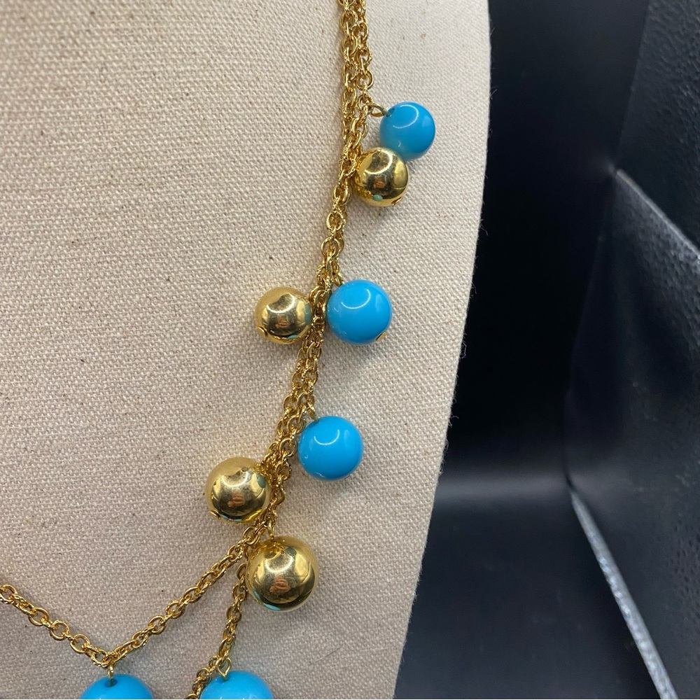 KJL Kenneth Jay Lane Gold and Blue Beaded Necklace - Picture 4 of 8
